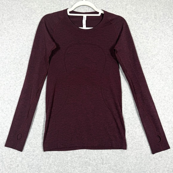 lululemon athletica Tops - Lululemon Swiftly Tech Top Womens 8 Burgundy Stretch Athletic Yoga Thumbholes